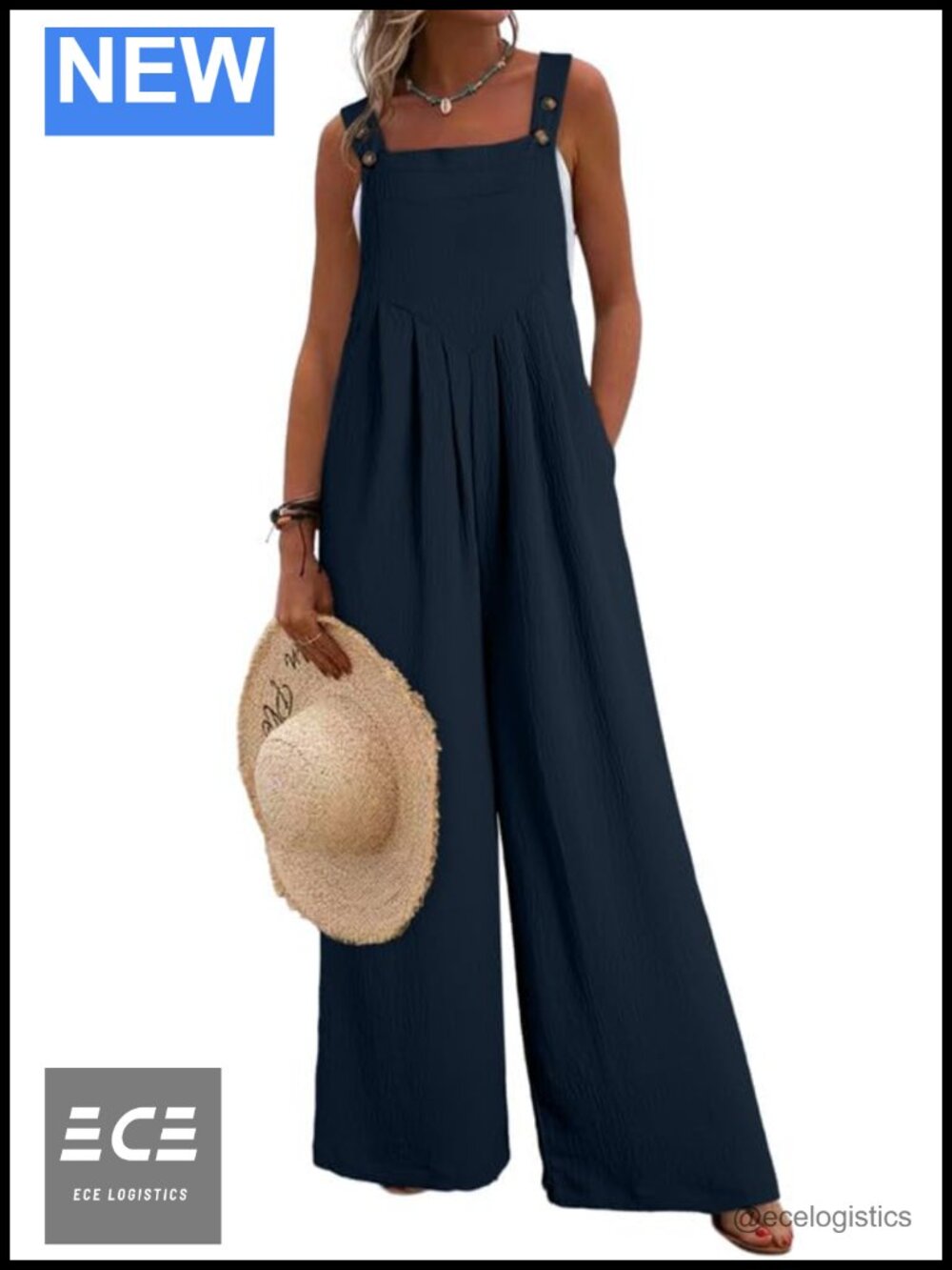 Sleeveless Wide Leg Jumpsuit Loose Fit Casual One Piece Romper with Pockets